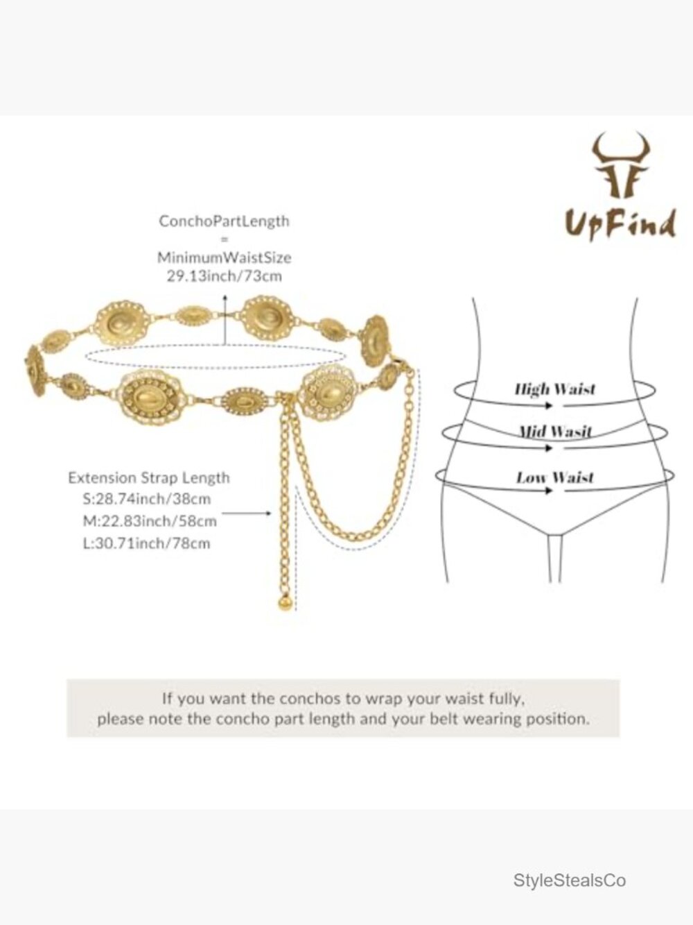 Adjustable Metal Chain Belt Hippie Rave Festival Cowgirl Link - Picture 6 of 7